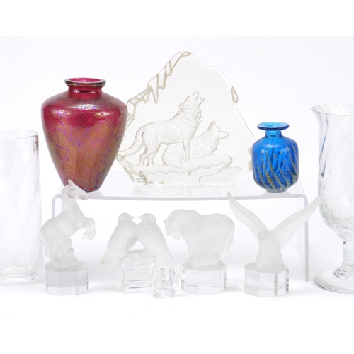 1035 - Art Glassware including Goebel animal paperweights, Mdina, Royal Brierley and Dartington, the larges... 