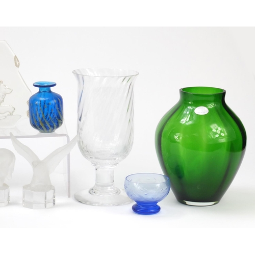 1035 - Art Glassware including Goebel animal paperweights, Mdina, Royal Brierley and Dartington, the larges... 