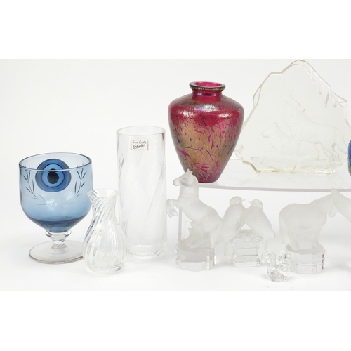 1035 - Art Glassware including Goebel animal paperweights, Mdina, Royal Brierley and Dartington, the larges... 