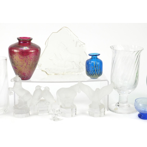 1035 - Art Glassware including Goebel animal paperweights, Mdina, Royal Brierley and Dartington, the larges... 