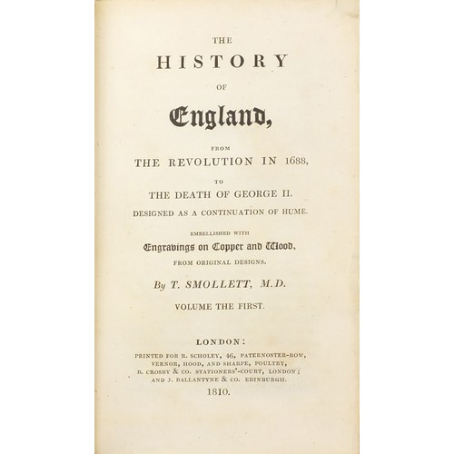 652 - The History of England from the Revolution 1688 to the Death of George II by T Smollett, five early ... 