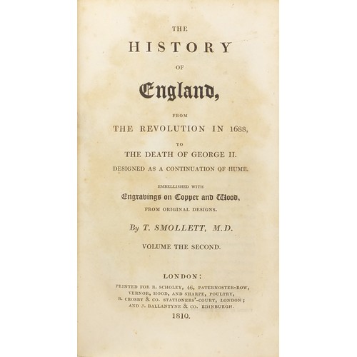 652 - The History of England from the Revolution 1688 to the Death of George II by T Smollett, five early ... 