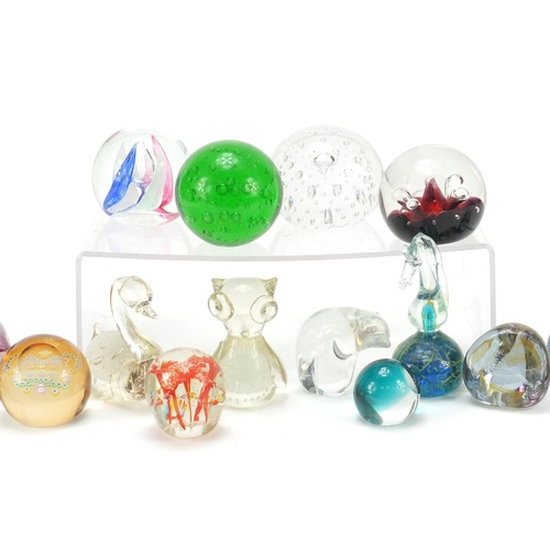 753 - Colourful glass paperweights, some in the form of animals including Caithness Gold Crown, limited ed... 