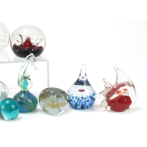 753 - Colourful glass paperweights, some in the form of animals including Caithness Gold Crown, limited ed... 