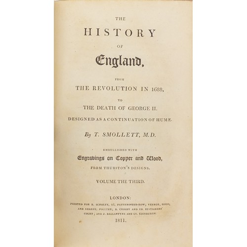 652 - The History of England from the Revolution 1688 to the Death of George II by T Smollett, five early ... 