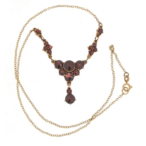 875 - 9ct gold garnet necklace, 40cm in length, 5.2g