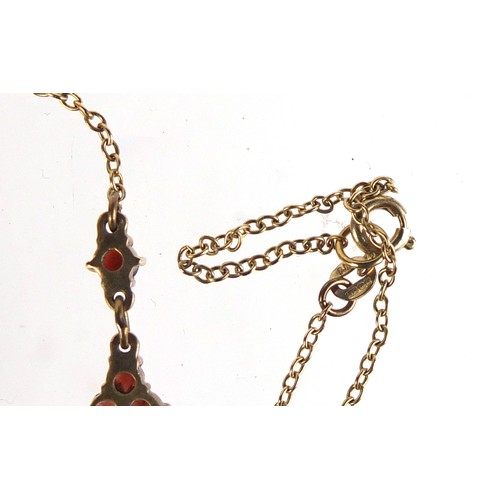 875 - 9ct gold garnet necklace, 40cm in length, 5.2g