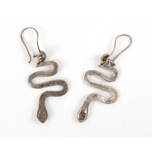 1398 - Pair of silver serpent design earrings, 5.5cm in length, 4.8g