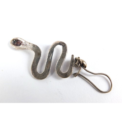 1398 - Pair of silver serpent design earrings, 5.5cm in length, 4.8g