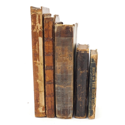 657 - Five antiquarian hardback books comprising A Narrative of the Royal George at Spithead August 1782, ... 