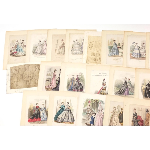 1433 - Collection of coloured fashion prints and some other prints, each unframed, each approximately 28cm ... 