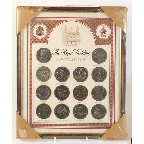 1094 - Royal Wedding coin collection framed display and Man in Flight Shell coins