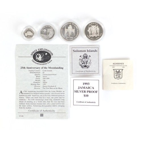 552 - Four silver proof coins with certificates of authenticity including Cook Islands, 25th anniversary o... 