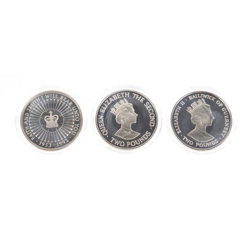 553 - Three silver proof anniversary crowns with certificates of authenticity comprising Guernsey and Jers... 