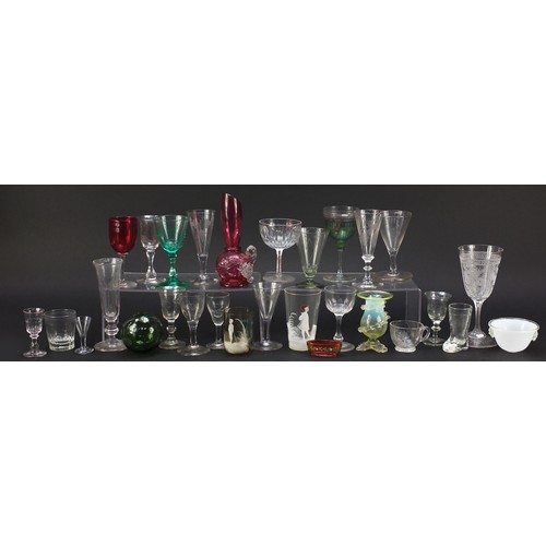 1036 - Antique and later glassware including a vaseline vase, Mary Gregory, cranberry glass and etched exam... 