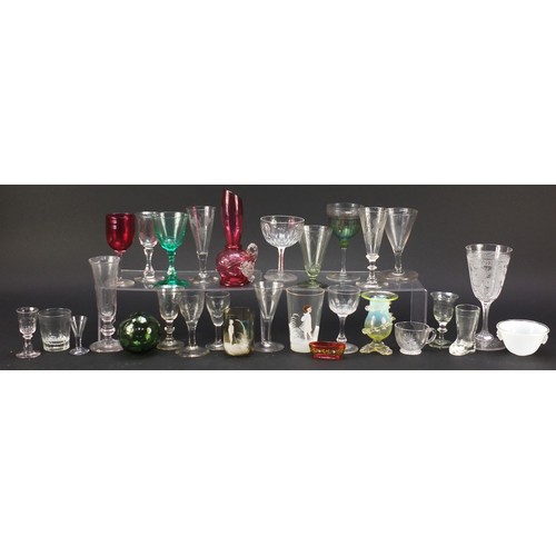 1036 - Antique and later glassware including a vaseline vase, Mary Gregory, cranberry glass and etched exam... 