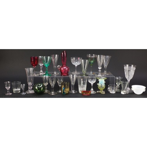 1036 - Antique and later glassware including a vaseline vase, Mary Gregory, cranberry glass and etched exam... 