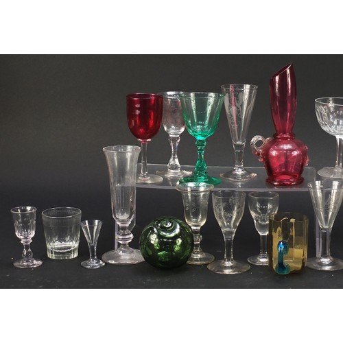 1036 - Antique and later glassware including a vaseline vase, Mary Gregory, cranberry glass and etched exam... 