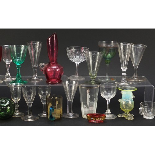 1036 - Antique and later glassware including a vaseline vase, Mary Gregory, cranberry glass and etched exam... 