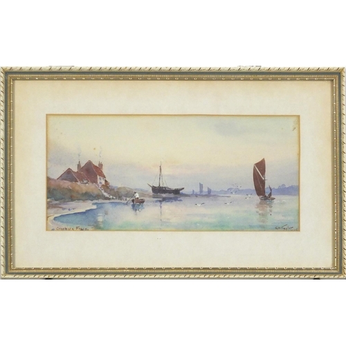 380 - C W Taylor - Burhnam and Creeksea ferry, pair of watercolours, each mounted, framed and glazed, each... 