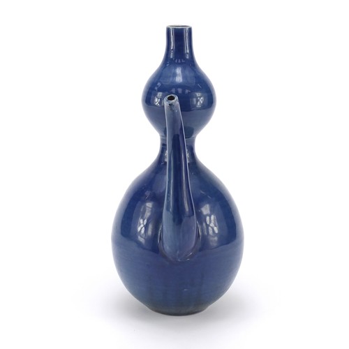 126 - Chinese blue glazed porcelain double gourd water pot, 29cm high