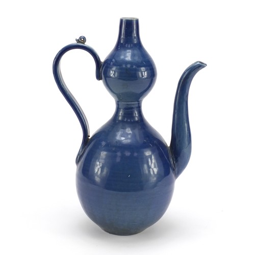 126 - Chinese blue glazed porcelain double gourd water pot, 29cm high