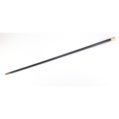 173 - Ebonised walking stick with 9ct gold pommel and horn ferrule, 92.5cm in length