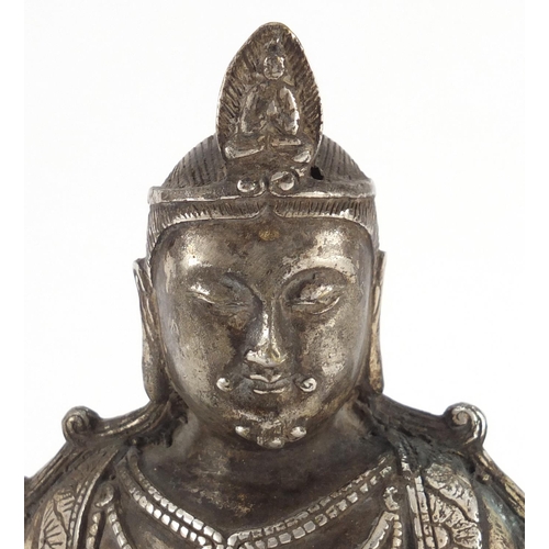 1001 - Chinese silver coloured metal figure of a deity, 23.5cm high