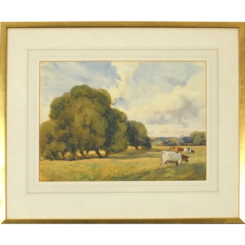 1292 - W F Norris 1926 - Cattle in a landscape, watercolour, mounted framed and glazed, 35.5cm x 25.5cm