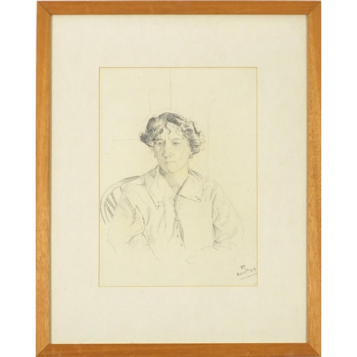 1293 - Hugh Paton 1914 - Female in an interior, pencil on paper, inscribed verso, mounted, framed and glaze... 