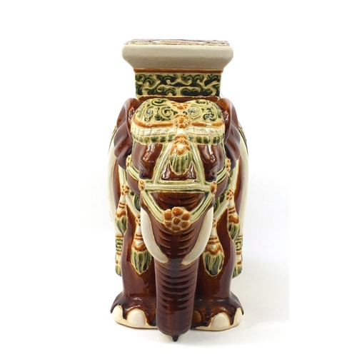 1564 - Chinese hand painted pottery elephant design garden seat, 24cm high,