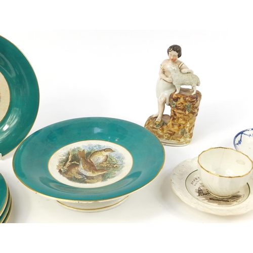 1033 - Victorian ceramics including part dessert service decorated with birds and a salt glazed Staffordshi... 