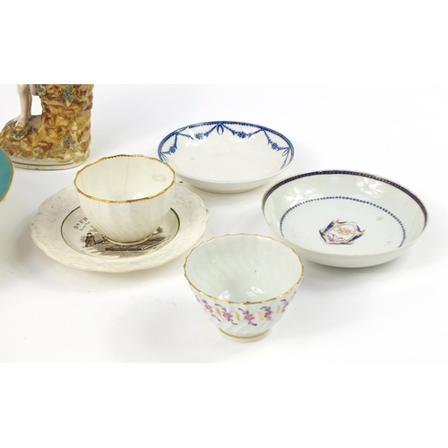 1033 - Victorian ceramics including part dessert service decorated with birds and a salt glazed Staffordshi... 