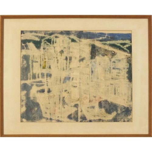 1207 - Attributed to Anna Baker - St Ives, mixed media, inscribed verso, mounted, framed and glazed, 43cm x... 