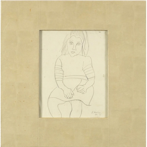 1208 - School of Henri Matisse - Portrait of a young girl and one other, two pencil drawings, framed, each ... 