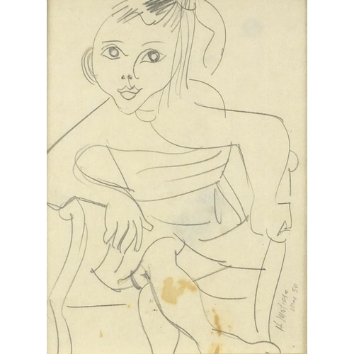 1208 - School of Henri Matisse - Portrait of a young girl and one other, two pencil drawings, framed, each ... 