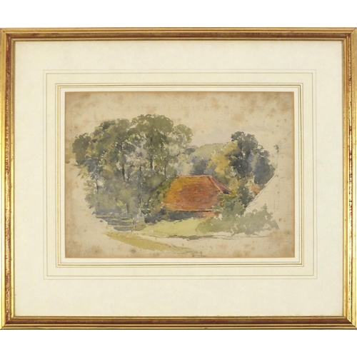 1368 - Landscape in Surrey, 19th century pencil and watercolour, inscribed Charles Robothan verso, mounted,... 