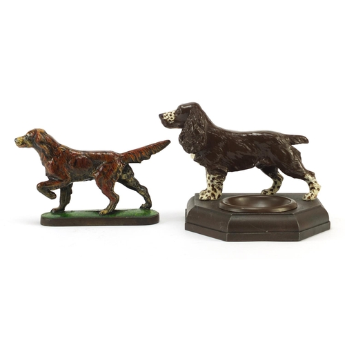 1090 - Painted Spaniel design ashtray and similar paperweight, the largest 17.5cm wide