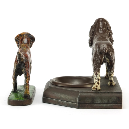 1090 - Painted Spaniel design ashtray and similar paperweight, the largest 17.5cm wide