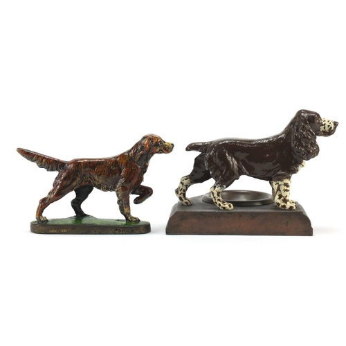 1090 - Painted Spaniel design ashtray and similar paperweight, the largest 17.5cm wide