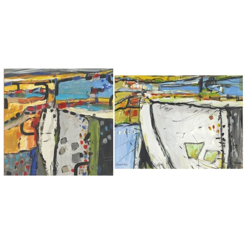 348 - Harbour scenes, The estuary at Hayle and one other, two mixed media, each mounted, framed and glazed... 