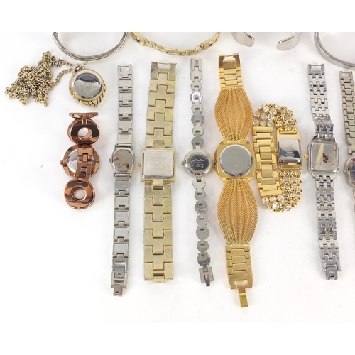 1351 - Ladies wristwatches and fob watches, some with mother of pearl diamonds and some set with colourful ... 