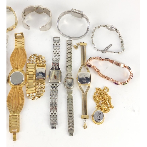 1351 - Ladies wristwatches and fob watches, some with mother of pearl diamonds and some set with colourful ... 