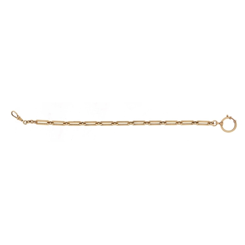 600 - Victorian gold coloured metal watch chain, 26cm in length