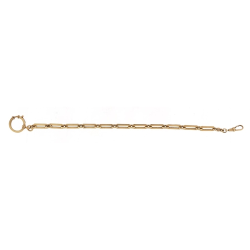 600 - Victorian gold coloured metal watch chain, 26cm in length