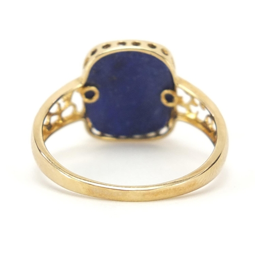 762 - 9ct gold lapis lazuli and diamond ring, size V, 3.0g