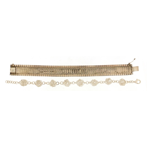 793 - Two silver bracelets including one wire ball design, each 20cm in length, 39.8g