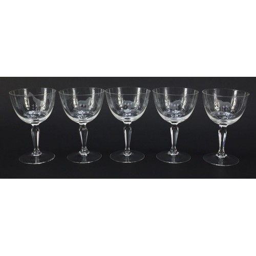 756 - Five wine glasses etched with big game by Rowland Ward, each 14cm high