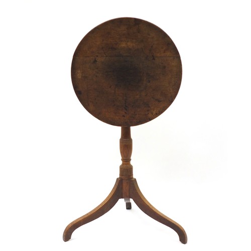 1609 - Antique oak tilt top tripod table, 67cm high x 45cm in diameter