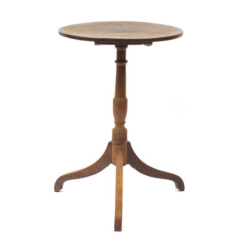 1609 - Antique oak tilt top tripod table, 67cm high x 45cm in diameter